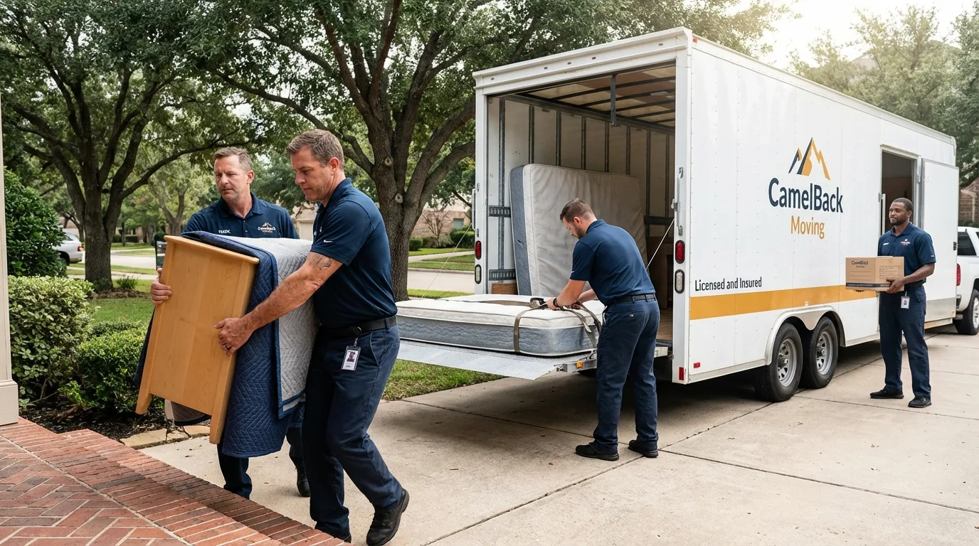 Crew loading residential truck for cross-state move from Sullivan, IN